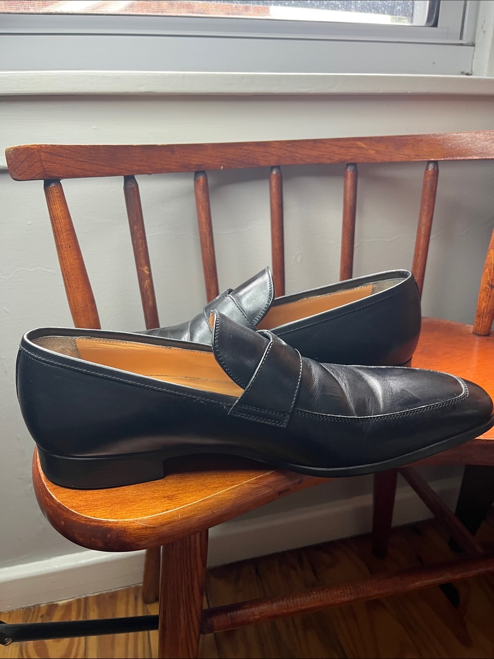 Santoni Black Leather Penny Loafers Italian Made Men’s Size 10 - Picture 6 of 10